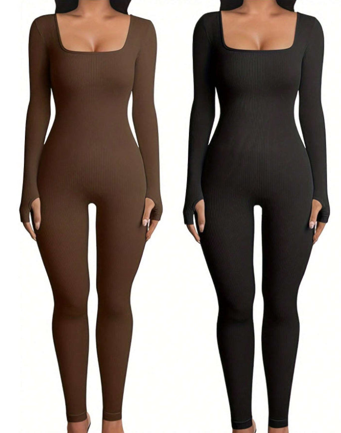 Women's Yoga Sports Fitness Jumpsuit Workout Long Sleeve Square Collar Clothing 89eefe68 660f 4f14 b63c 7b288f7712aa