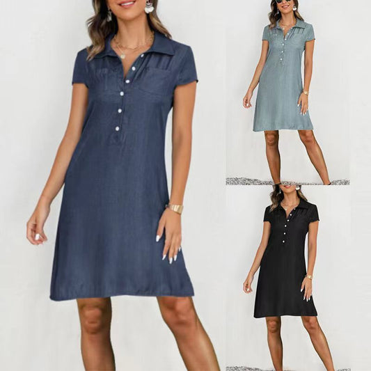 Split Pocket Large Swing Skirt Plus Size Casual Denim Dress