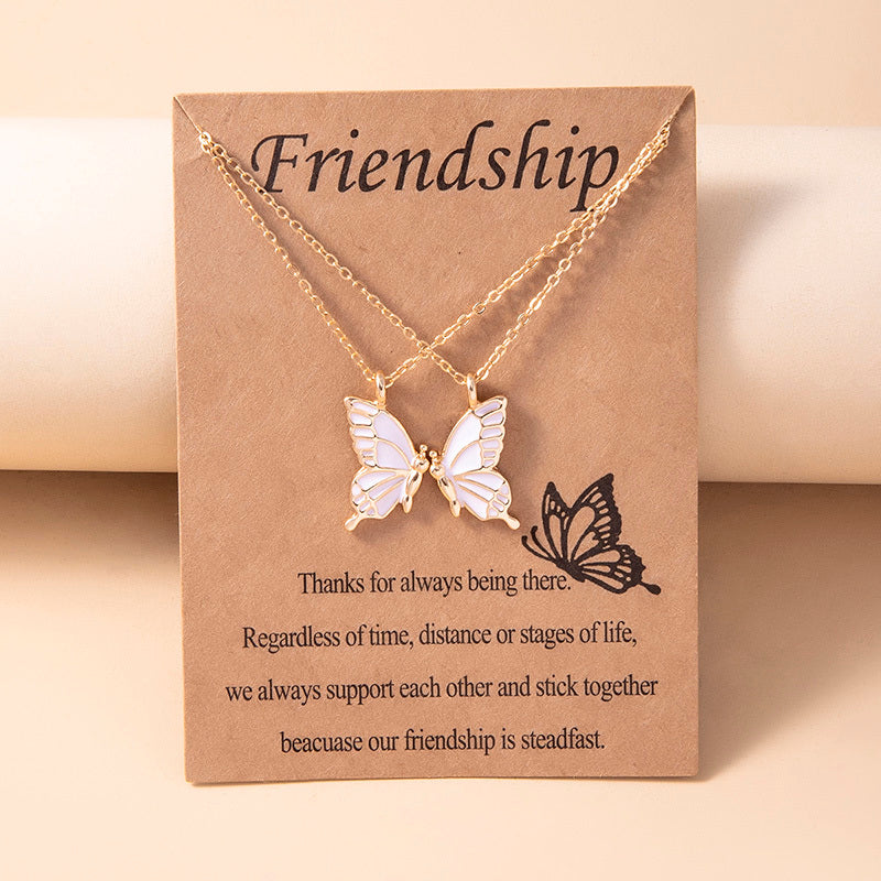 1 Pair Butterfly Pendant Necklace For Women Girls Sisters Friends With Inspirational Friendship Card - HD Wireless Product #8