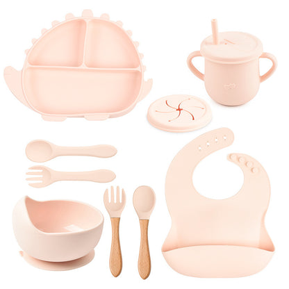 8-piece Children's Silicone Tableware Set Dinosaur Silicone Plate Bib Spoon Fork Cup Baby Silicone Plate - HD Wireless Product #4