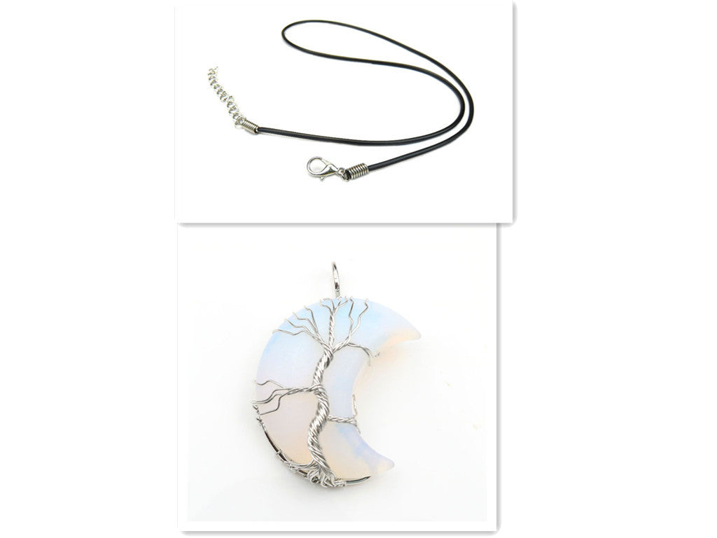 Cross-Border New Handmade Necklace Jewelry Moon Natural Crystal Stone Tree Of Life Jewelry Pendant Necklace Accessories 8a2ba