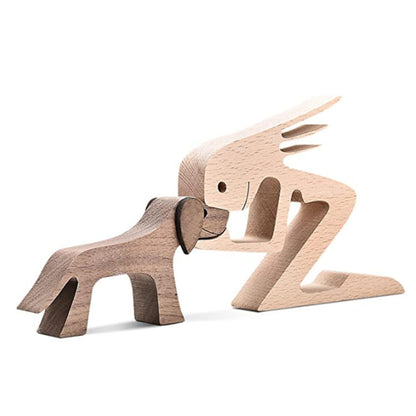 DIY Figurine Wood Dog Ornament Sculpture Home Decoration A Man A Dog Wood Sculpture Christmas Gifts Model Decor 8a5f1aaf 0a50