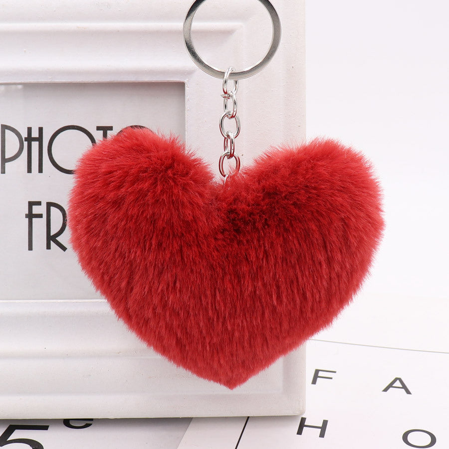 Heart-shaped Fur Ball Keychain Rex Rabbit Plush Car Pendant 8ab57419 110a 4e49 80c6 f05050aaa0c0