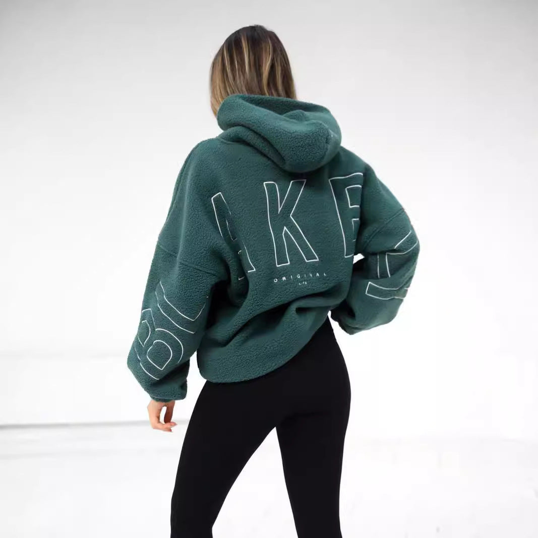 Women's Simple Loose Embroidered Lamb Fleece Coat 8ac57c19 f880 440c b59e ce93fd05a6ca