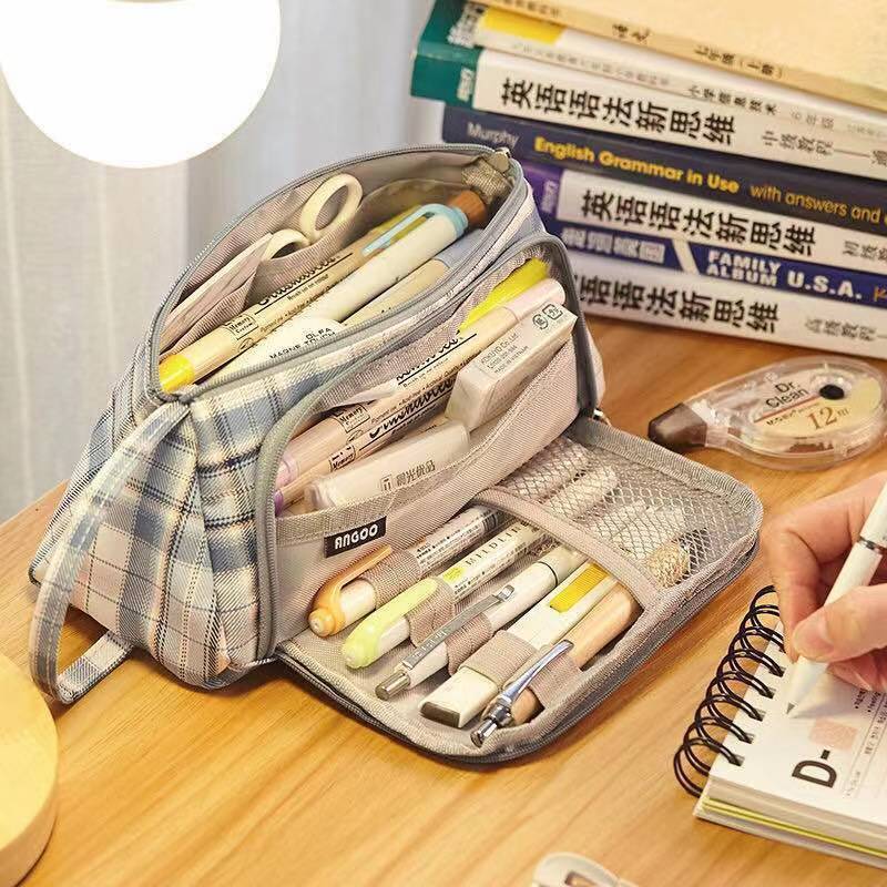 Canvas Pen Bag Large Capacity Double Wall Cute Multi-functional Girl Stationery Box High School Junior High School Japanese S