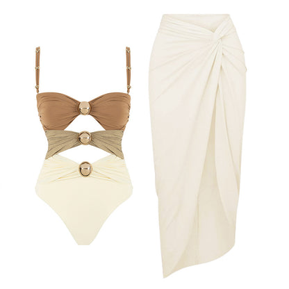 One-piece Swimsuit Women's Round Buckle Decoration Hollow Out Stitching Swimsuit Suit 8b2f16bb f0bf 4fdb a4ff 8c9c4be13410