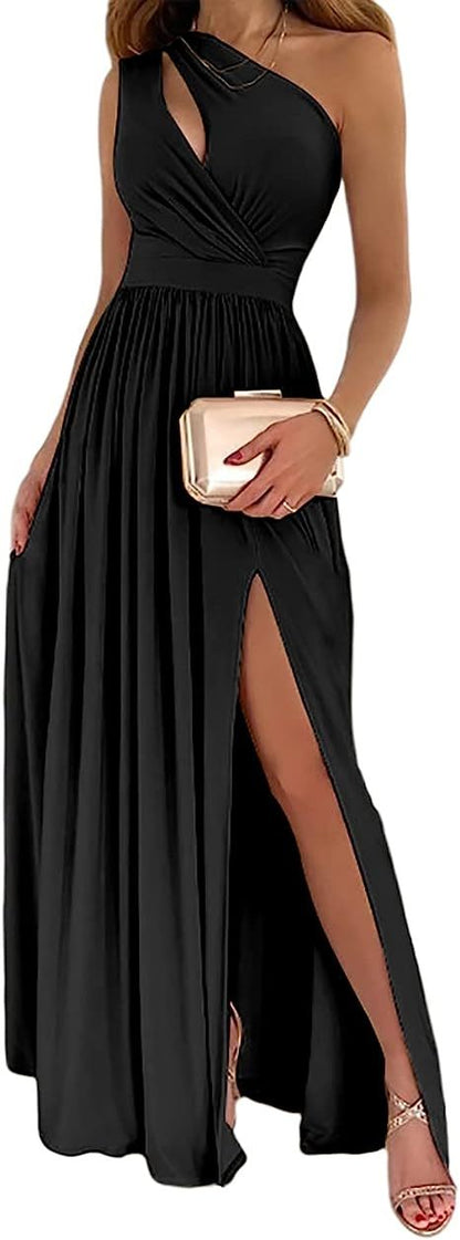 Women's One Shoulder High Split Cutout Sleeveless Elegant Sexy Cocktail Maxi Dress 8bba27b9 b4cb 46f7 ad5f 6a399bda7bba