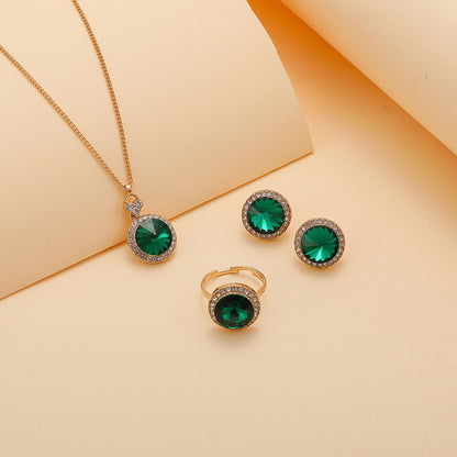 Fashion Simple Water Brick Round Emerald Jewelry Suit 8c01ee54 a87f 4cf6 99e6 e9c7521638a3