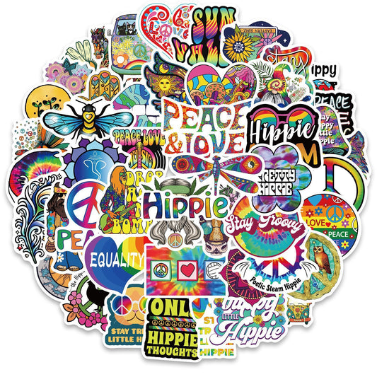 50 Cartoon Hippie Hippie Stickers Personalized Decoration Line - HD Wireless Product #1