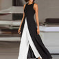 Contrast Color Black Round Neck Jumpsuit 8c8c9045 d76c 4c61 a38c 20d1f055bb0a