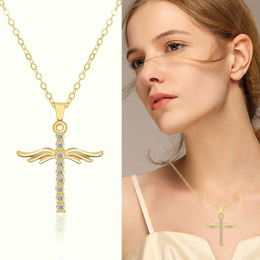Angel Wings Cross Pendant Necklace For Woman With O Type Stainless Steel Chain Necklace Jewelry Gift 8c9a0b3a d56b 4ea7 a196 