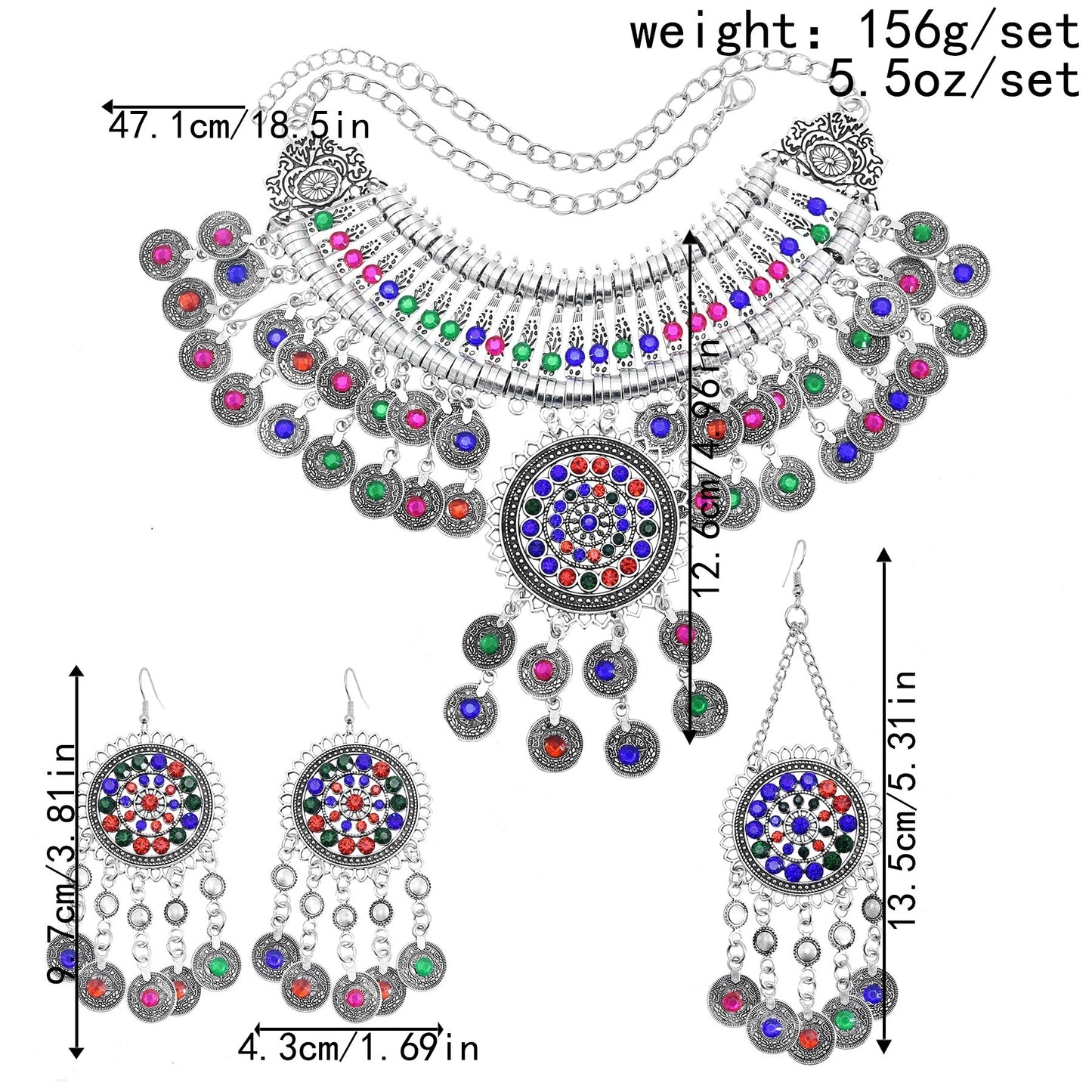 Boho Vintage Necklace Earrings Tiara Set 8cbb2399 b5dc 439a be87 96d333a9b84a