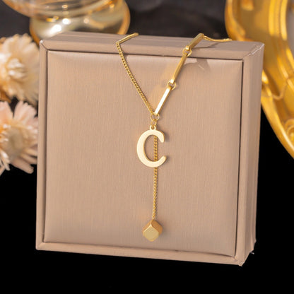 Necklace Ornament Titanium Steel Tassel 26 Letters Female Small Square Pendant Graceful Personality Jewelry 8d07dab1 3cef 474