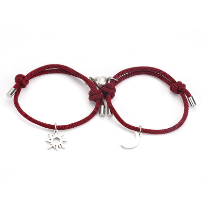 Stainless Steel Titanium Sun And Moon Pendant Couple Bracelet 8d0b6dbf f066 4dd1 986c d09e566cac3b