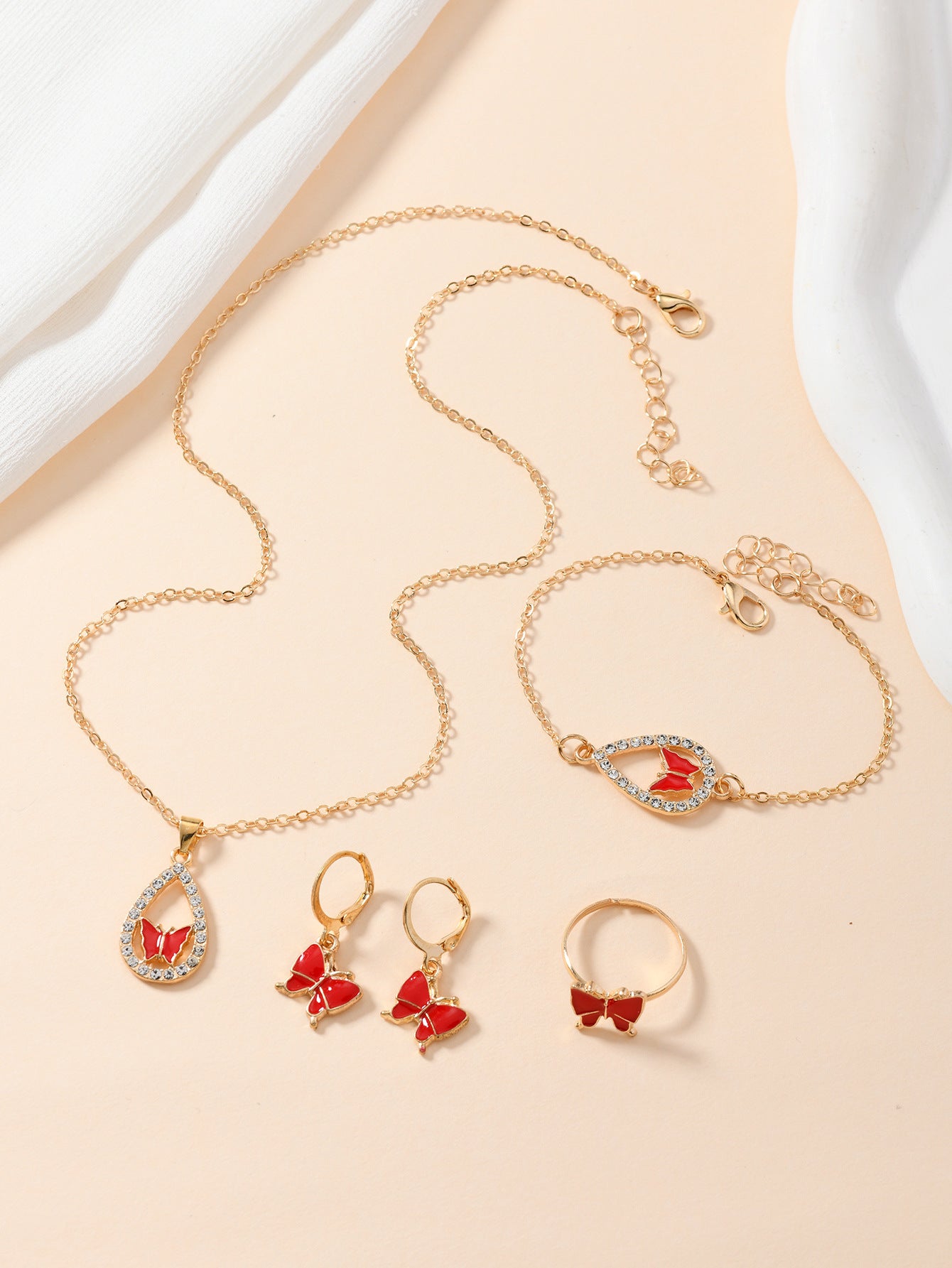 4PCS Set Luxury Women Butterfly Necklace Bracelet Earrings Drop Oil Diamond Jewelry For Girl Gift Jewelry Fashion Jewelr