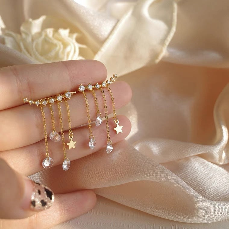 High-quality Mango Star Zircon Tassel Thin Earrings 8d544a12 cf34 406f 9c55 a465a9b9824f