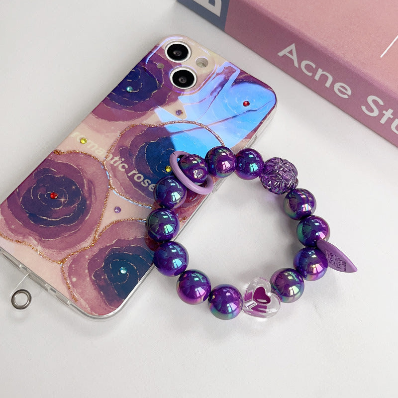 Plating Color Round Beads Handmade Beaded Purple Rose Love Hanging Mobile Phone Charm Keychain 8d77899c d17b 4d8b 8f5e 6cb6f9