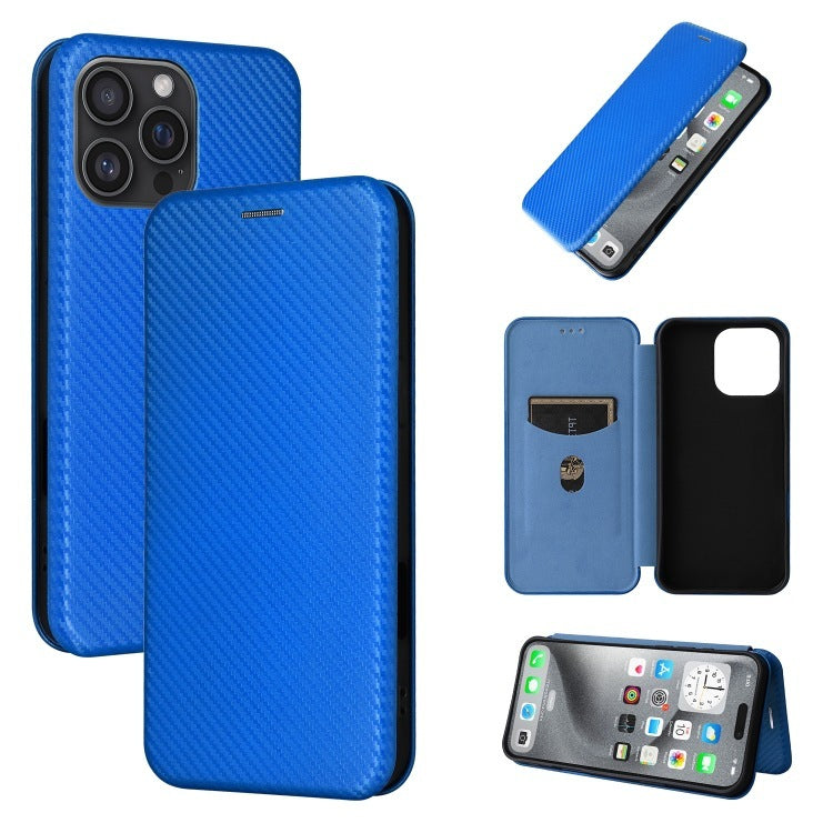 Solid Color Carbon Fiber Flip Phone Leather Case - 图片 3