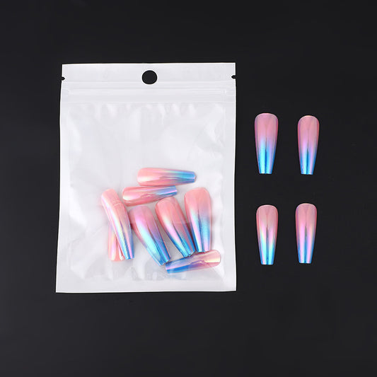 Girl's 24-piece Bagged Long Ballet Nail Dazzling Aurora Two-tone Gradient Wear Nail Polish Fake Nail Tip 8d921844 2d02 4fd0 a