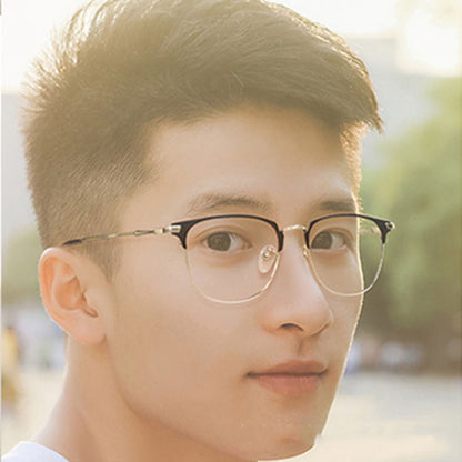Black Eyebrow Frame Texture Super Light Plain Glasses Female Anti-blue Myopia Glasses Male Optional Degree Metal Large Frame 