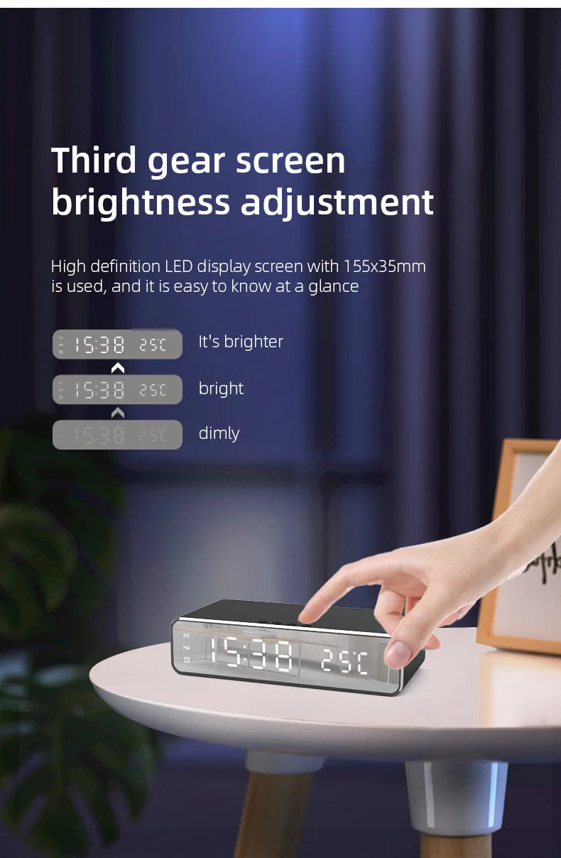 LED Electric Alarm Clock With Wireless Charger Desktop Digital Despertador Thermometer Clock HD Mirror Clock Watch Table Decor