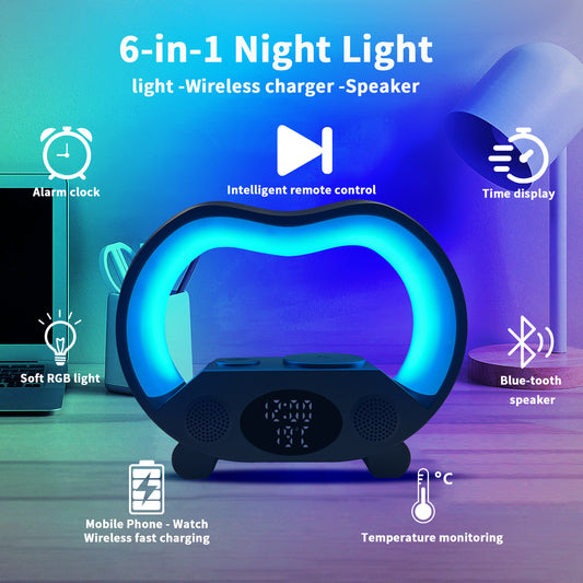 2024 New 6 In 1 Smart Remote Control Bluetooth-compatible Ambience Intelligent LED Table Lamp Multi-function Wireless Charger Night Light Bluetooth-compatible Speaker - 图片 1