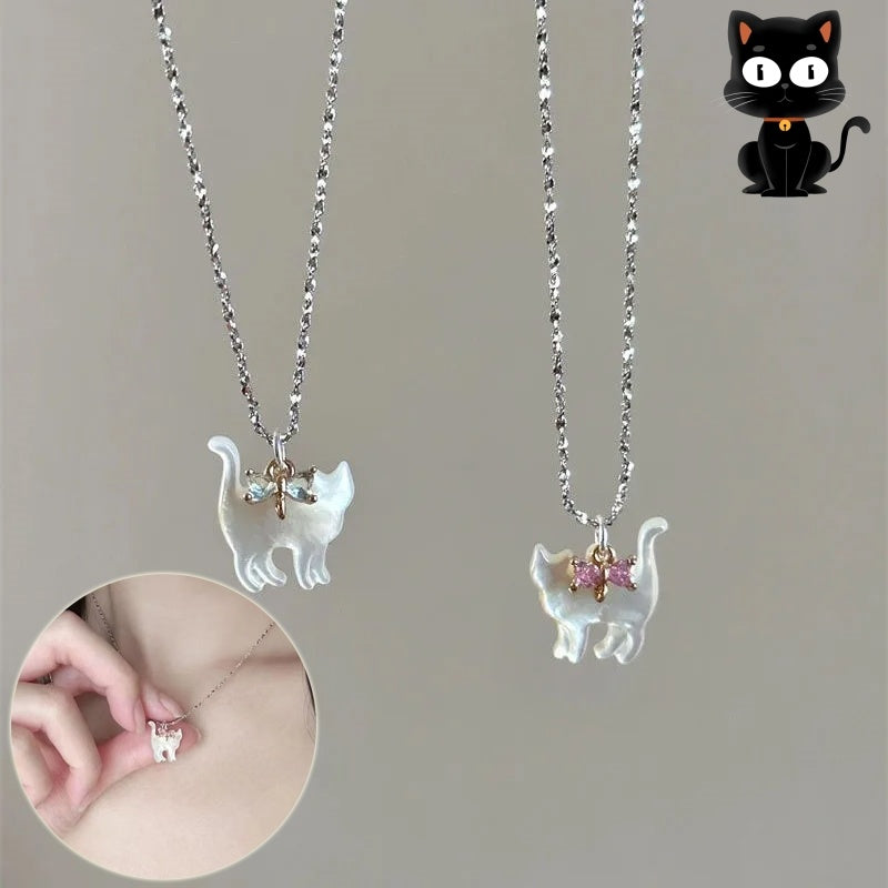 Fashion Jewelry Cute Transparent Cat Rhinestone Pendant Necklace Silver Plated Chain Women Girls Fashion Collar Necklace Part