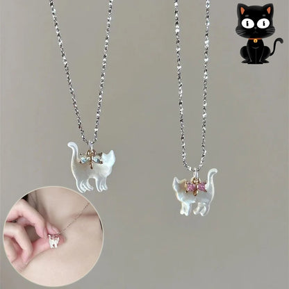 Fashion Jewelry Cute Transparent Cat Rhinestone Pendant Necklace Silver Plated Chain Women Girls Fashion Collar Necklace Part