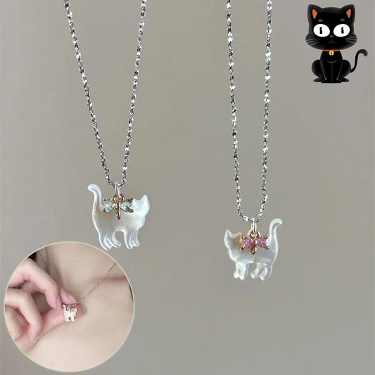Fashion Jewelry Cute Transparent Cat Rhinestone Pendant Necklace Silver Plated Chain Women Girls Fashion Collar Necklace Part