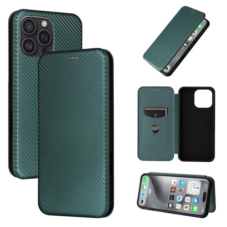 Solid Color Carbon Fiber Flip Phone Leather Case - 图片 6