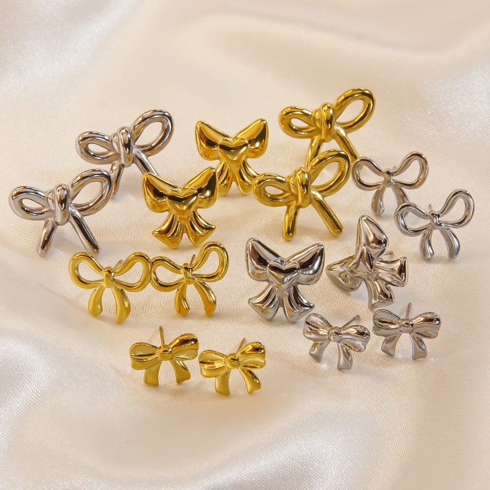 Bow Stainless Steel 14K Gold Earrings Necklace 8f6f4e12 7692 48db ac36 f2c41689999e