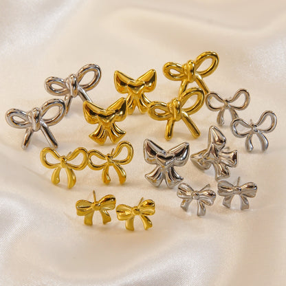 Bow Stainless Steel 14K Gold Earrings Necklace 8f6f4e12 7692 48db ac36 f2c41689999e