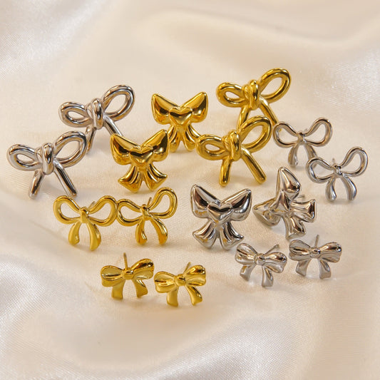 Bow Stainless Steel 14K Gold Earrings Necklace 8f6f4e12 7692 48db ac36 f2c41689999e