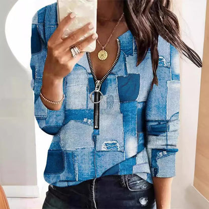 Fashion Printed Long-sleeve Zipper New Casual Women's Top 8f9d1852 c502 4bf0 a55c b9519b1dd4fb