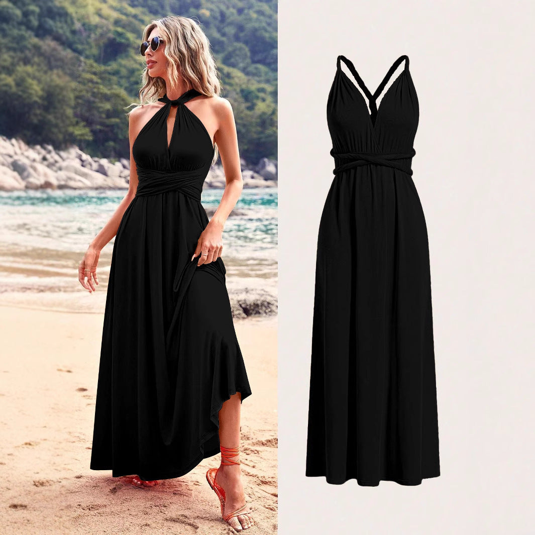 Multiple Wear Multi-rope Cross Strap Backless Sexy Dress