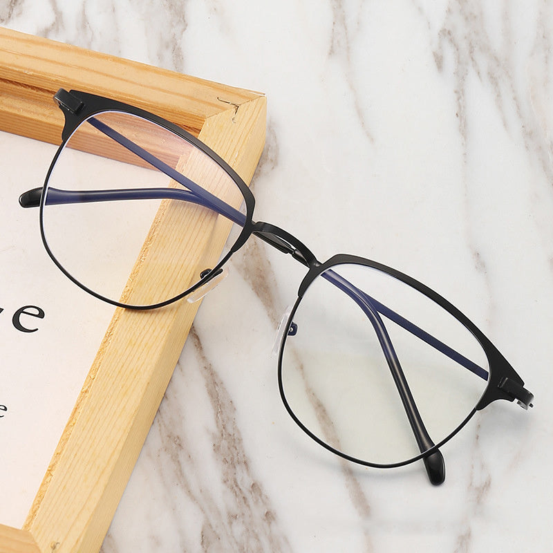 Black Eyebrow Frame Texture Super Light Plain Glasses Female Anti-blue Myopia Glasses Male Optional Degree Metal Large Frame 
