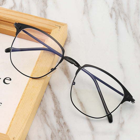 Black Eyebrow Frame Texture Super Light Plain Glasses Female Anti-blue Myopia Glasses Male Optional Degree Metal Large Frame 