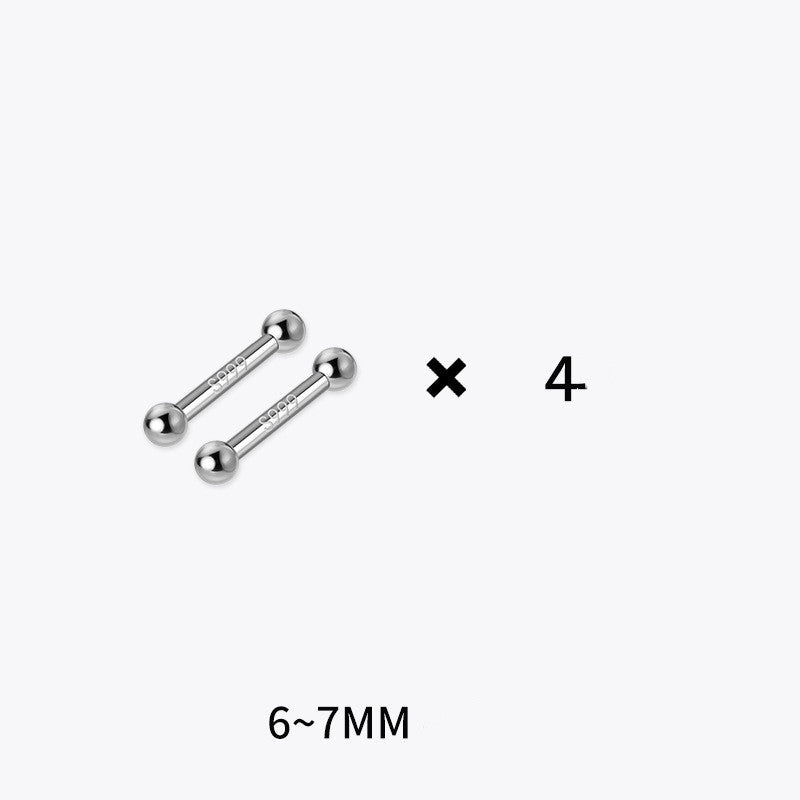 S999 Pure Silver Stud Earrings 4 Pairs Set Of Double-ended 8ff2603d 1d90 46d4 a705 282b1feebcb4