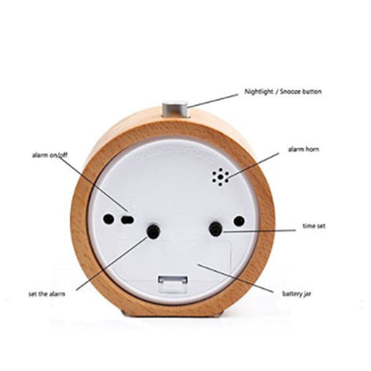 Solid Beech Wood Student Bedside Silent Snooze Alarm Clock 9021901329295