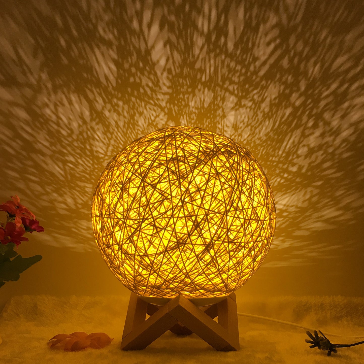 Amazon Hot Selling Creative Linen Table Lamp Novel and Unique LED Intelligent USB7 Color RGB16 Color Remote Control Rattan Ba