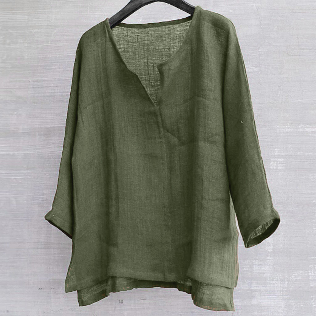Cotton linen solid stand collar shirt 902875087157