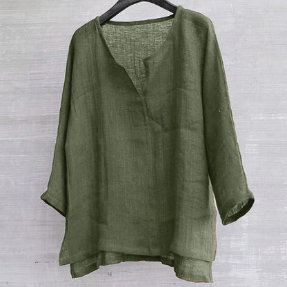 Cotton linen solid stand collar shirt 902875087157