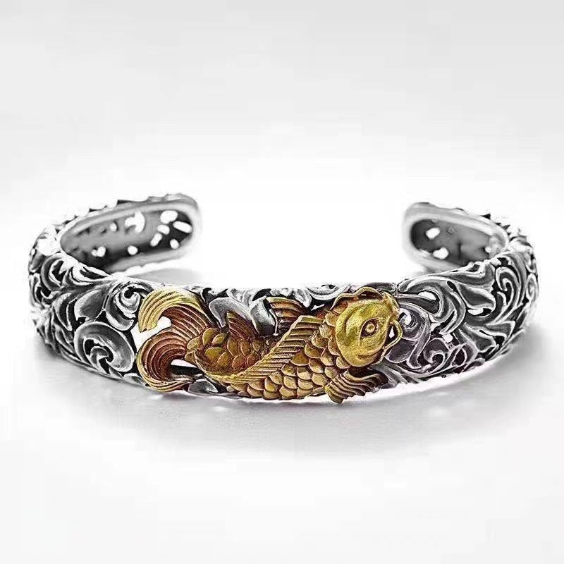 Chinese Style Two-color Electroplated Koi Tangcao Pattern Bracelet 90376f99 5ee7 429c 9aed f90ec06291cb