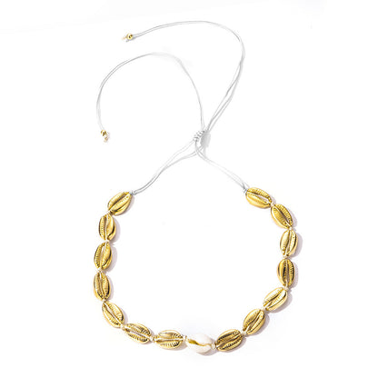 Gold alloy natural shell handmade knotted necklace 905327604195