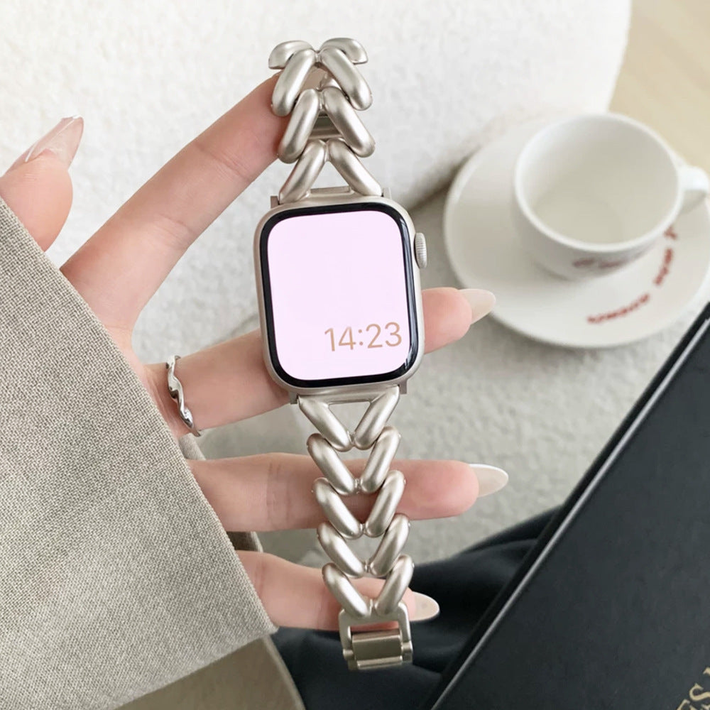 Suitable For Applewatch1 To 8  Single Row V Chain Denim Chain Metal Watch Band 9053a910 945a 40f6 bf0f 37f23d73387c
