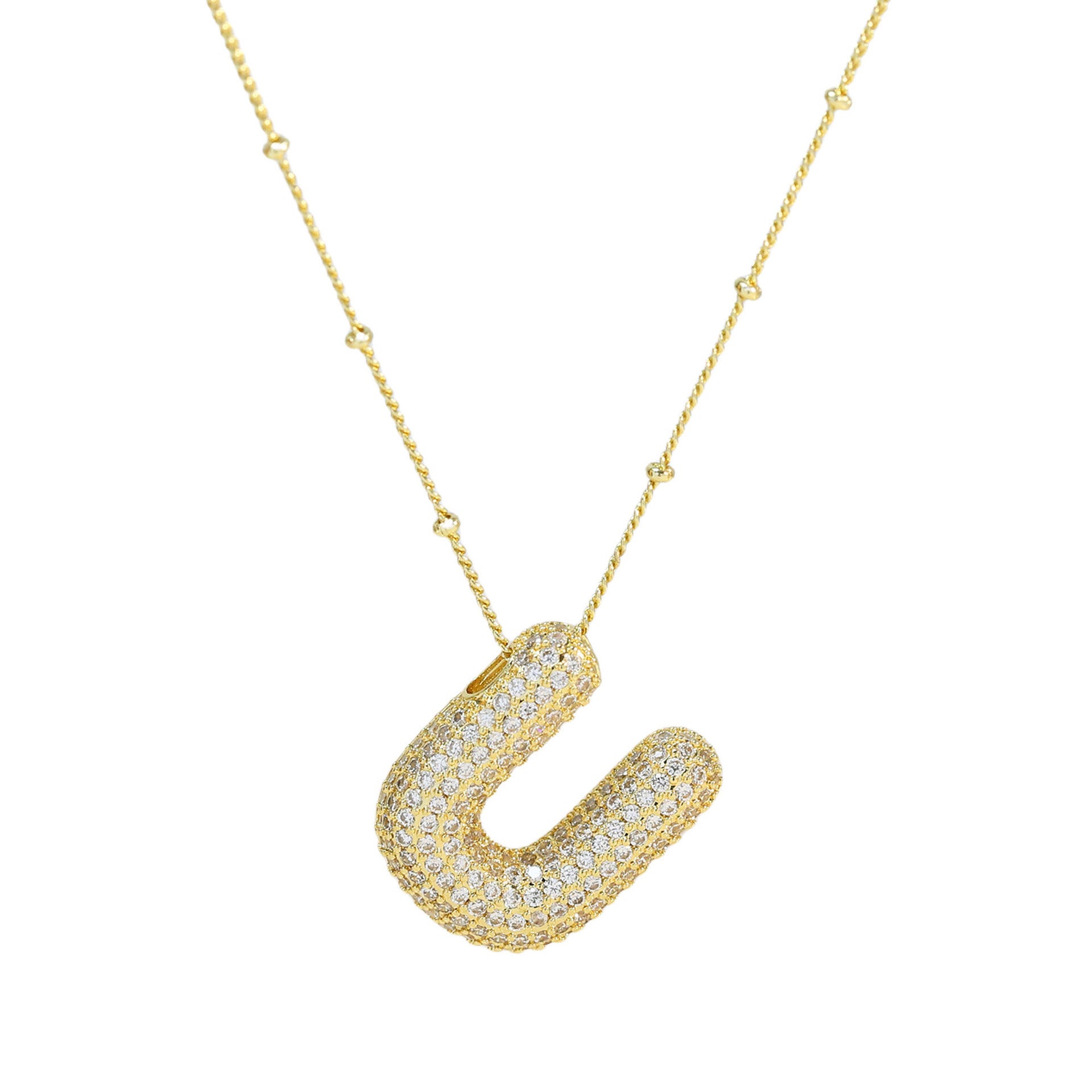 Brass Zircon Bubble Balloon Letter Pendant Necklace For Women 90589351 ac1a 40e8 b388 3e54efdfa86a