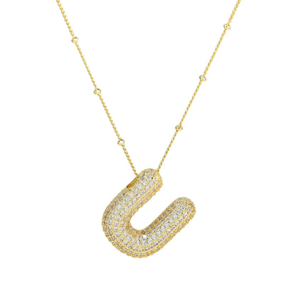 Brass Zircon Bubble Balloon Letter Pendant Necklace For Women 90589351 ac1a 40e8 b388 3e54efdfa86a