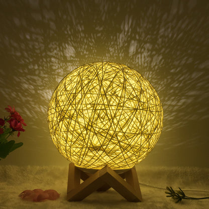 Amazon Hot Selling Creative Linen Table Lamp Novel and Unique LED Intelligent USB7 Color RGB16 Color Remote Control Rattan Ba