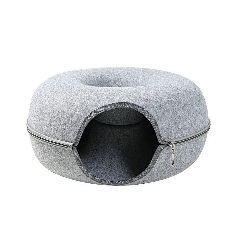 Four Seasons Available Cat Nest Round Woolen Felt Pet Dual-use Cat Nest Tunnel Interactive Training Toy Grey Felt Cat Nest 90