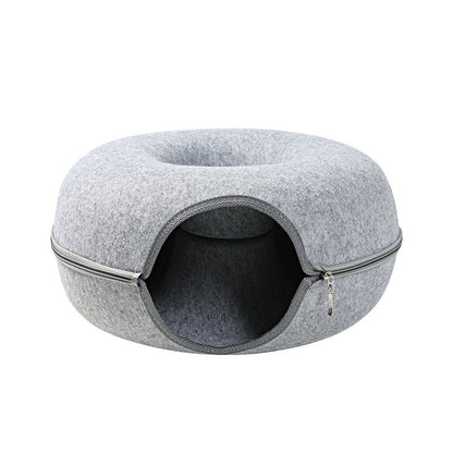 Four Seasons Available Cat Nest Round Woolen Felt Pet Dual-use Cat Nest Tunnel Interactive Training Toy Grey Felt Cat Nest 90